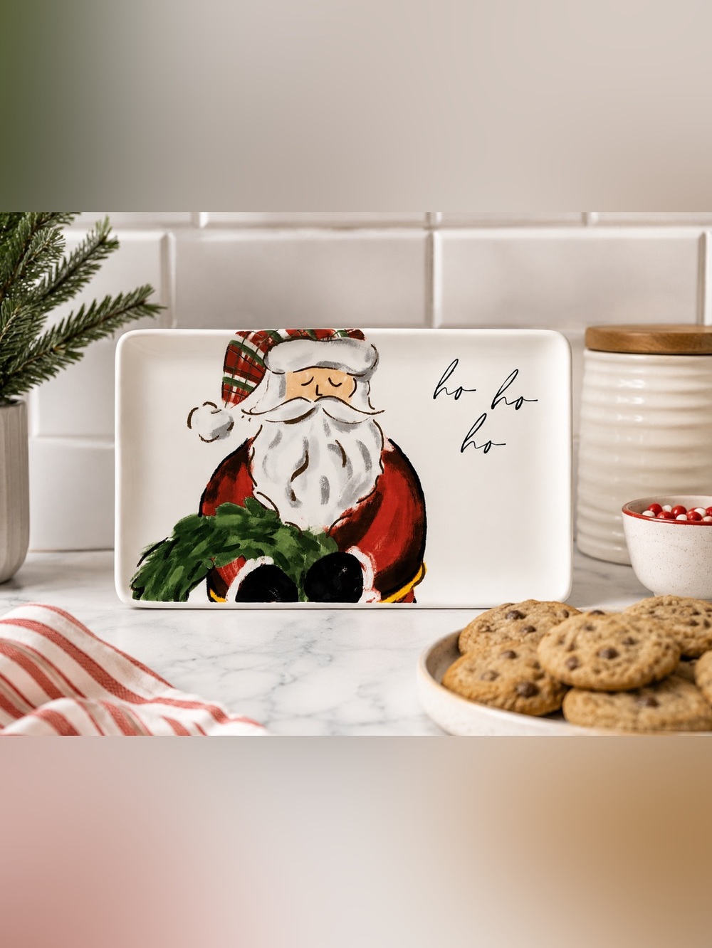 Mud Pie Santa Holiday Serving Tray Ceramic Platter Ho Ho Ho Christmas Tray